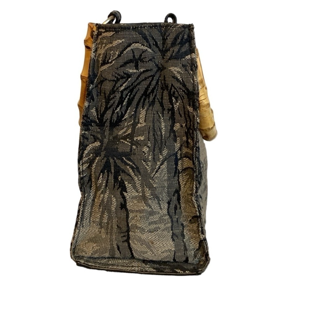 Sunny Hawaii Bag Palm Trees Bamboo Handles Black &Tan - Picture 2 of 6